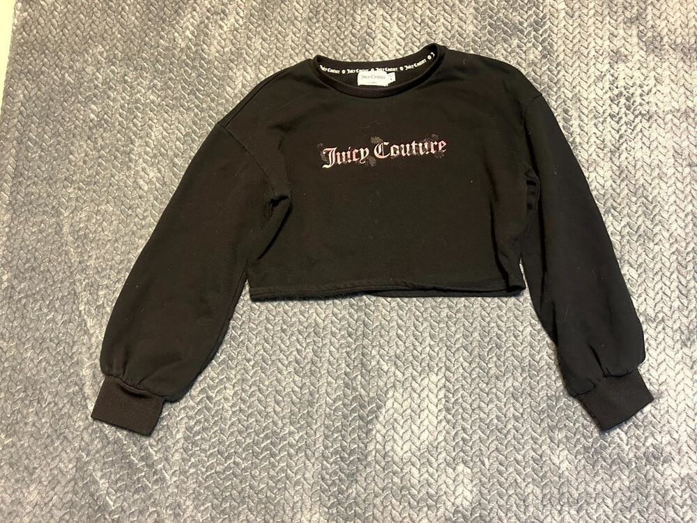 Juicy Couture Cropped Sweatshirt Womens Medium Black Fleece Lined Spellout Logo